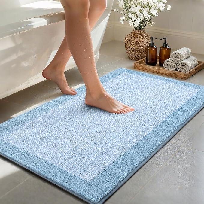 44x24 Large Bathroom Rugs Washable Non Slip, Light Blue Bath Mat for Bathroom Floor Tub, Soft Absorbent Quick Dry Mats for Shower, Bathtub,Home Decor