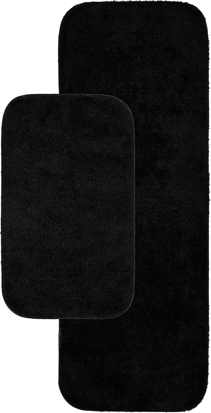 Garland Rug Traditional Nylon Washable Black 2 Bath Rugs (21" X 34", 22" X 60") - Soft, Absorbent, and Stylish for Your Bathroom