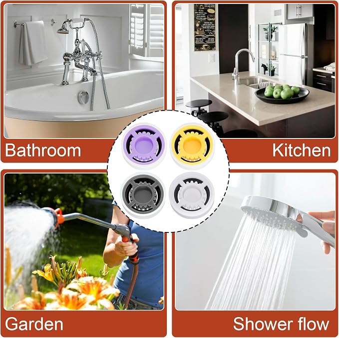 4pcs Shower Head Flow Restrictor, 1.5/1.8/2.5/3.0 GPM | Shower Head Water Saver, Plastic, 0.56 0.54 0.21 in, Universal Size, 14mm Connector
