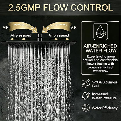 16 Inch Rain Shower Head,Rainfall Showerhead for Bathroom | All Metal 304 Stainless Steel with 324 Silicone Nozzel, Full Body Coverage,Ceiling Mount,Matte Black