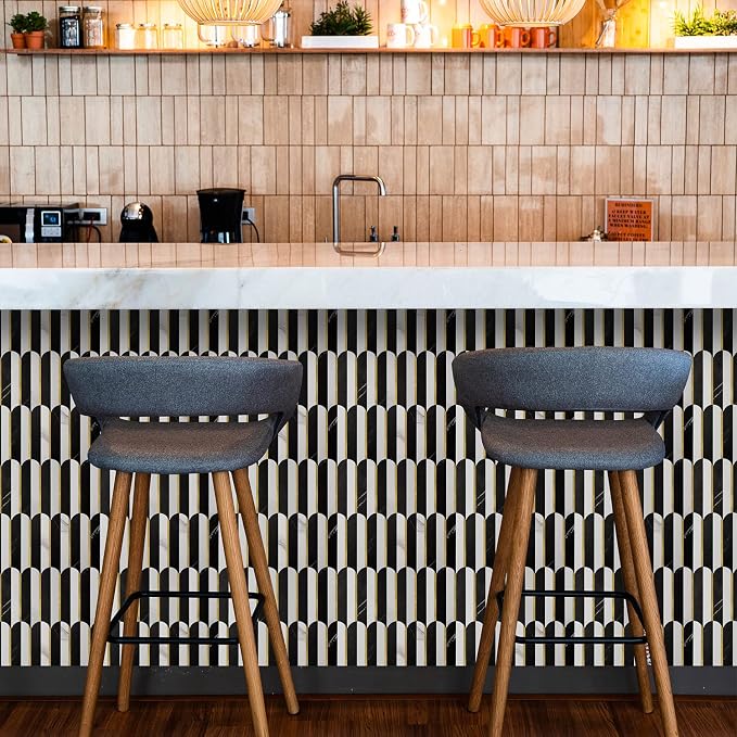 Vamos Tile Peel and Stick Backsplash Seamless Tile,Stick on Backsplash for Kitchen and Bathroom,Marble Look PVC Mixed Metal Gold Self Adhesive Metal Mosaic Tiles (10 Sheets)