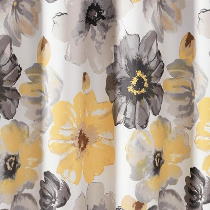 Lush Decor Leah Floral Shower Curtain, 72" W x 84" L, Yellow/Gray - Fabric Shower Curtains - Watercolor Botanical Bathroom Curtain - Farmhouse & French Country Decor