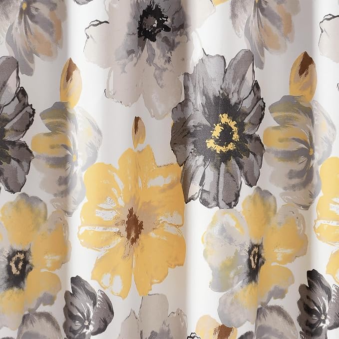 Lush Decor Leah Floral Shower Curtain, 72" W x 72" L, Yellow & Gray - Fabric Shower Curtains - Watercolor Botanical Bathroom Curtain - Farmhouse & French Country Decor (Pack of 6)