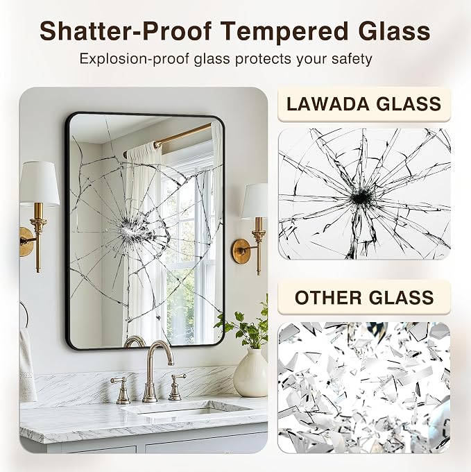 Vanity Bathroom Mirror, 36”x24” Black Bathroom Mirror for Over Sink | HD Tempered Glass, Anti-Rust Frame, Vertical or Horizontal, Wall Mirrors for Bathroom Sink, Living Room, Entryway, Bedroom