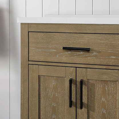 OVE Decors Bailey 60 in. Double Sink Freestanding Driftwood Oak Bathroom Vanity with White Quartz Top, Matching Backsplash and Power Bar