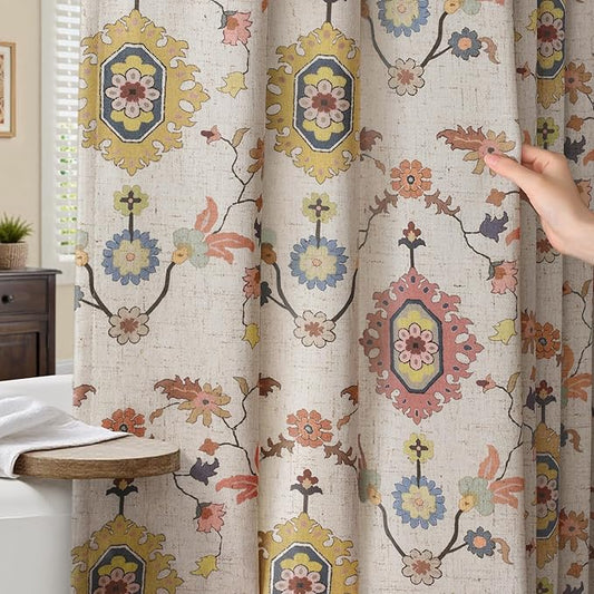 Boho Vintage Shower Curtain, Aesthetic Bohemian Patterned Shower Curtains for Bathroom, 72Wx84H