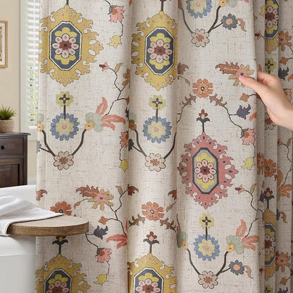 Boho Floral Shower Curtain, Vintage Cottage Core Shower Curtains for Bathroom, 72Wx72H Inch