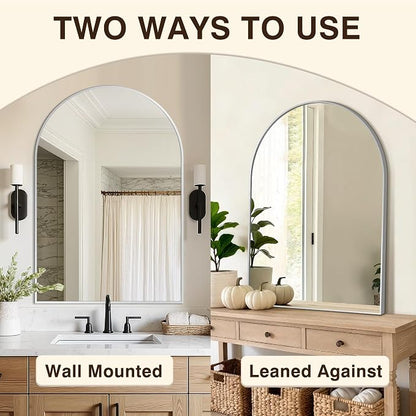 Arched Bathroom Vanity Mirror for Over Sink, 38”x26”, Silver | HD Tempered Glass, Anti-Rust Metal Frame, Hanging or Leaning, Wall Mirrors for Bathroom Sink, Bedroom, Living Room, Entryway