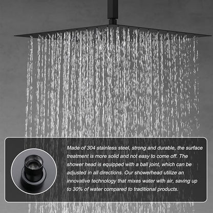 Matte Black Shower System Tempreature Display Shower Fuacet Set | 12 inch and 8 inch Full Body Shower Head, with 6 PCS Body Jet and Handheld Spray