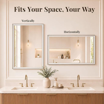 2 Pack 24x36 Inch Brushed Nickel Bathroom Mirrors for Over Sink | Curved Aluminum Frame Rectangle Vanity Mirror Set for Double Sink, HD Tempered Glass, Anti-Rust, Horizontal or Vertical
