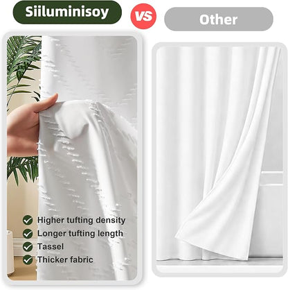 Siiluminisoy White Shower Curtain Fabric Boho Shower Curtain Cloth Textured Tufted Chevron Elegant Shower Curtains Waterproof for Bathroom 72" x 72"