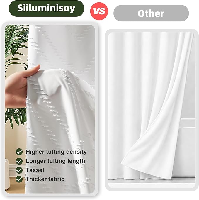 Siiluminisoy Extra Long Shower Curtains 72 x 84 Inches Tufted Chevron White Shower Curtains Fabric for Bathroom Modern Shabby Chic Waterproof Cloth Shower Curtain