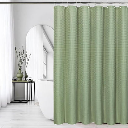 Small Stall Sage Green Fabric Shower Curtain, 36 x 72 | Narrow Half Cloth-Textured Shower Curtain for Bathroom, Water Repellent, Machine Washable