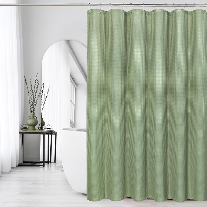 Long Sage Green Fabric Shower Curtain, 72 x 78 | Tall Cloth-Textured Shower Curtain for Bathroom, Water Repellent, Machine Washable