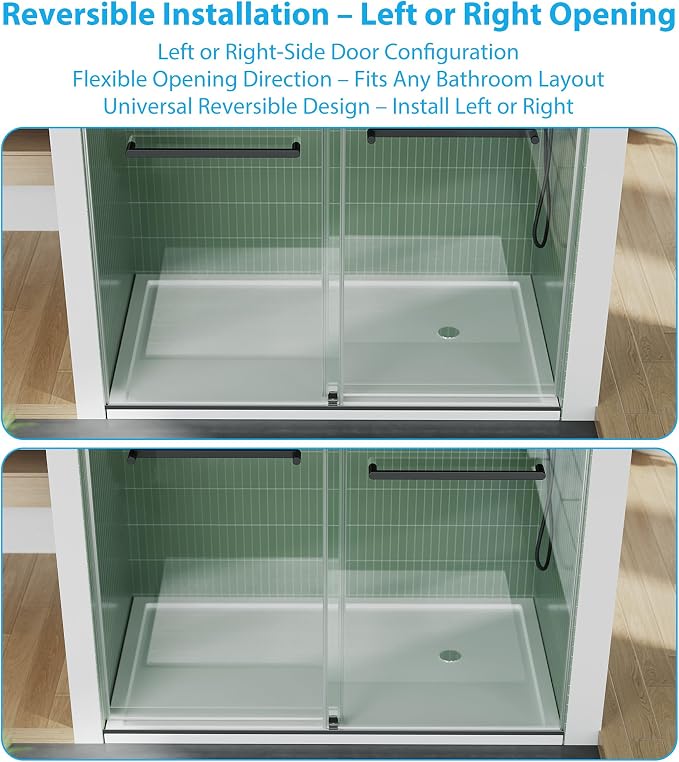 GarveeLife Frameless Shower Doors 44-48”W×74”H, Double Sliding Glass Shower Door, Square Stainless Steel Hardware, 6mm Tempered Glass, Matte Black