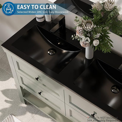 eclife 48" Bathroom Vanity with Sink Combo, Modern Painted Vanities Cabinet with Big Drawers, Opening Bottom Shelf, Raised Foot Pads, Include Undermount Black Sink, Faucet & Drain, Green