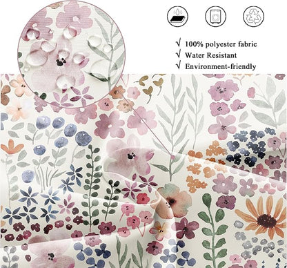 Extra Long Cute Floral Flower Watercolor Rustic Bathroom Shower Curtain Set | 72"W x 78"H Botanical Girls; waterproof HD print, quick-dry fabric with 12 hooks for easy hanging.