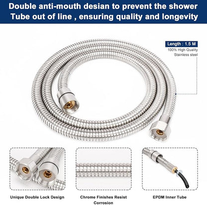NearMoon Hand Held Shower Head, Luxury High Pressure Shower Kit with Wall Connector and Hose Set, for Bathroom Showering System Contemporary Square Style (Chrome Finish)