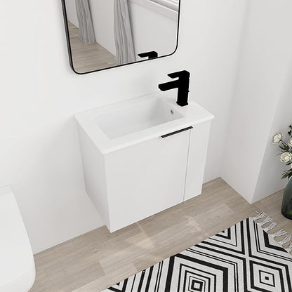 22" Floating Bathroom Vanity with Sink, Wall Mounted for Small Bathrooms, Soft-Close Door Cabinet with White Ceramic Basin & Waterproof Plywood, Modern Space Saving Vanity for Apartment