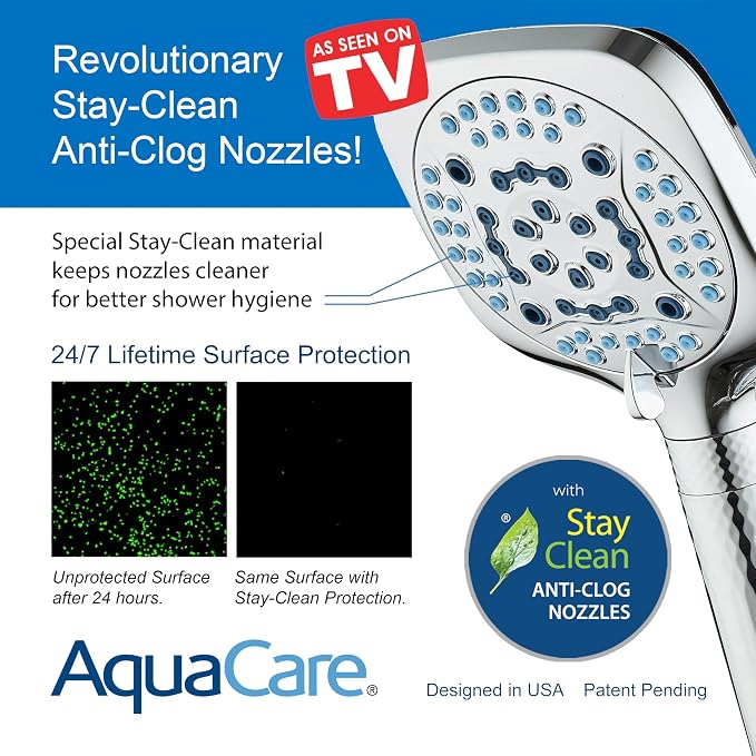 AquaCare 4X 10-Mode High Pressure Hand Shower w/Filter & 2-mode Power Wash | Filters Chlorine & Toxins, Softens Hard Water for Healthy Skin & Hair. Handheld Power Head Cleans Tub, Tile & Pets / Chrome