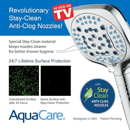 AquaCare 4X 10-Mode High Pressure Hand Shower w/Filter & 2-mode Power Wash | Filters Chlorine & Toxins, Softens Hard Water for Healthy Skin & Hair. Handheld Power Head Cleans Tub, Tile & Pets / Chrome
