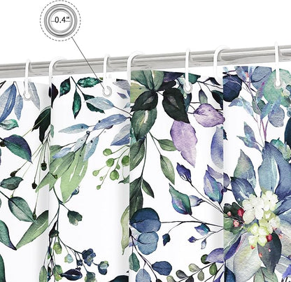 Green Eucalyptus Shower Curtain, Watercolor Floral Print, 48x72 | Watercolor Plant Leaves Floral Print, Stall Waterproof Fabric Bathroom Decor, Machine Washable, Rustproof Grommets