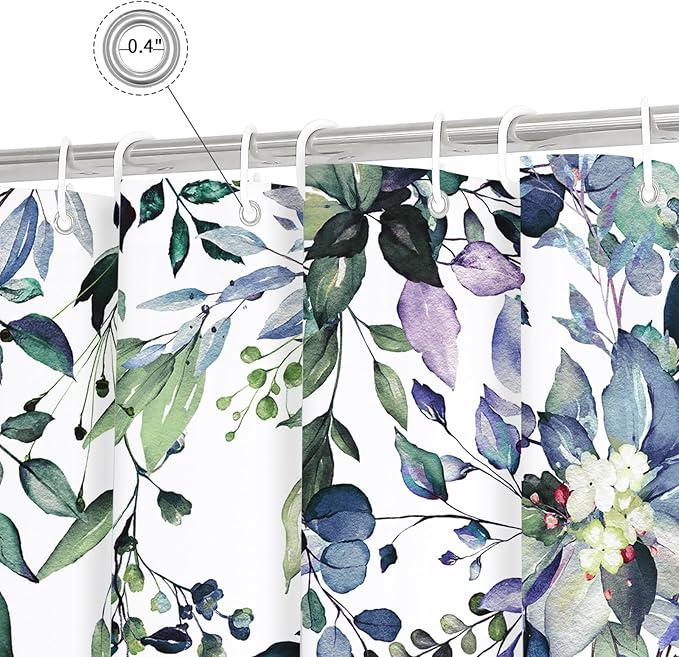 Green Eucalyptus Shower Curtain, Watercolor Floral Print, 72x84 | Watercolor Plant Leaves Floral Print, Extra Long Waterproof Fabric Bathroom Decor, Machine Washable, Rustproof Grommets