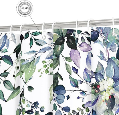 Green Eucalyptus Shower Curtain, Watercolor Floral Print, 72x84 | Watercolor Plant Leaves Floral Print, Extra Long Waterproof Fabric Bathroom Decor, Machine Washable, Rustproof Grommets