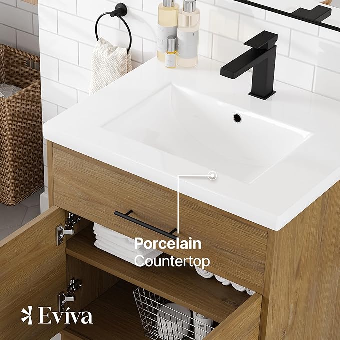 Eviva Graham 30 in. Oak Single Sink Bath Vanity with Porcelain Top and Integrated Sink