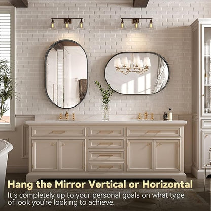 Brightify Black Oval Mirror for Wall 20x33 Inch, Metal Framed Bathroom Vanity Mirrors, Modern Pill Shape Mirror for Bedroom Living Room Wall Decorative Hang Vertical and Horizontal