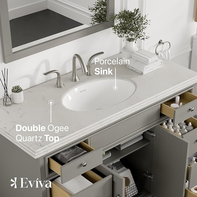 Elite Stamford 42 in. Gray Single Sink Bath Vanity with Carrara Quartz Top and Porcelain Sink