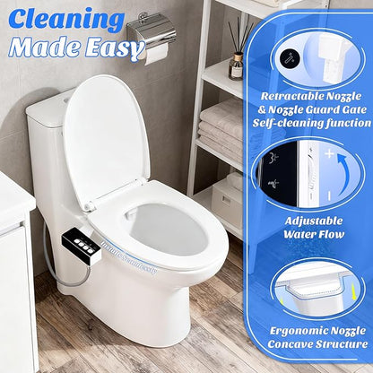Bidet Attachment for Toilet,Non-Electric Bidet Attachments with Independent Adjustable Water Pressure,Retractable Self-Cleaning Nozzles for Feminine and Rear Washing-Black