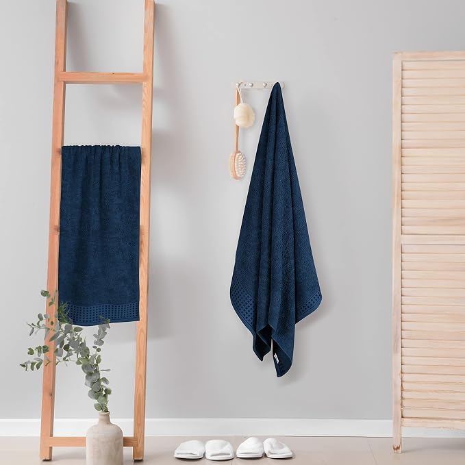 GLAMBURG 100% Cotton 2 Pack Oversized Bath Towel Set 28x55 Inches, Ultra Soft Highly Absorbant Compact Quickdry & Lightweight Large Bath Towels, Ideal for Gym Travel Camp Pool - Mineral Blue