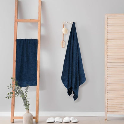 GLAMBURG 100% Cotton 2 Pack Oversized Bath Towel Set 28x55 Inches, Ultra Soft Highly Absorbant Compact Quickdry & Lightweight Large Bath Towels, Ideal for Gym Travel Camp Pool - Mineral Blue