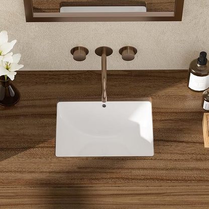 Undermount Bathroom Sink 18x14 Inch White Rectangle Porcelain Vessel Sinks with Curves Bottom Deep Basin with Overflow Lavatory Vanity Sink Mounted Under the Counter