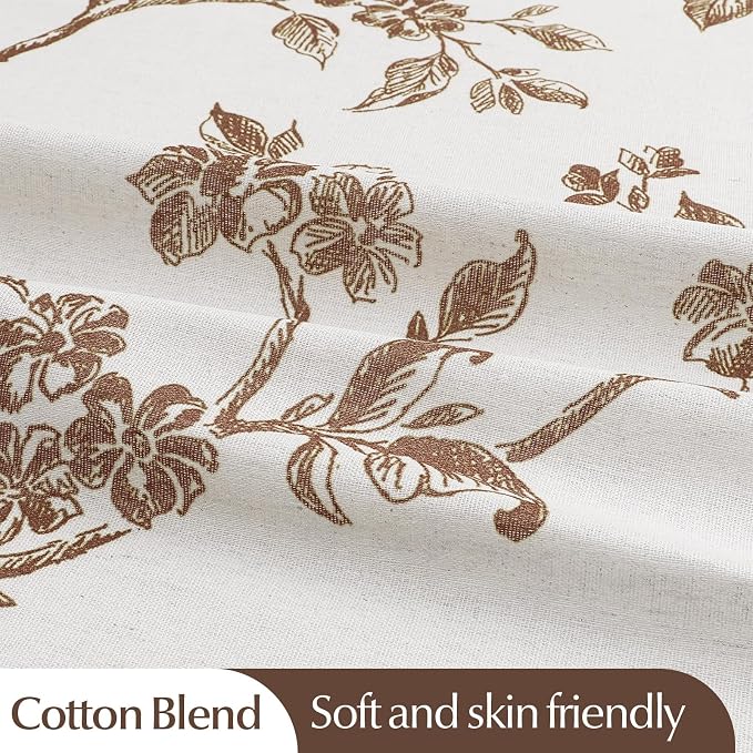MitoVilla Brown Cotton Floral Shower Curtain for Bathroom, 72 x 72 | Brown BoHo Cottagecore Spring Shower Curtains, Modern Farmhouse Country Plant Leaves Bathroom Décor, 72 x 72