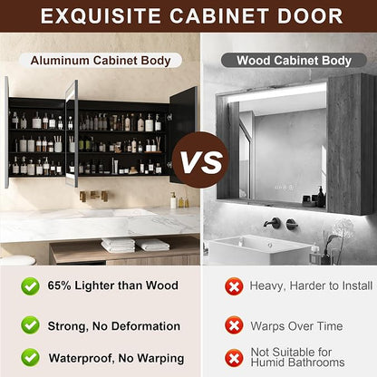 48 x 32 Inch LED Medicine Cabinet with Mirror, Recessed or Surface Mount, Soft Close Hinges, Adjustable Shelves, Silver