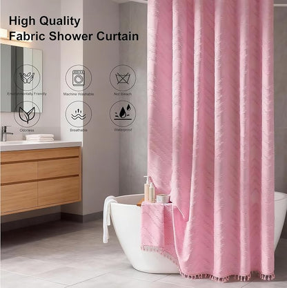 Siiluminisoy Extra Long Shower Curtains 72 x 78 Inches Tufted Chevron Pink Shower Curtains Fabric for Bathroom Modern Shabby Chic Waterproof Cloth Shower Curtain
