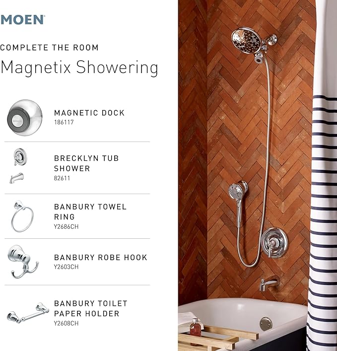 Moen Engage Magnetix 2-in-1 Combo Rain Showerhead with Detachable Handheld Shower Spray, Featuring Magnetic Docking System, Spot Resist Brushed Nickel, 26009SRN