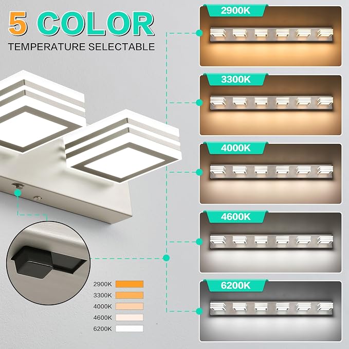 SOLFART Modern LED Vanity Lights Fixtures: 6 Lights Acrylic LED Brushed Nickel Vanity Lights for Bathroom 39inch 5CCT