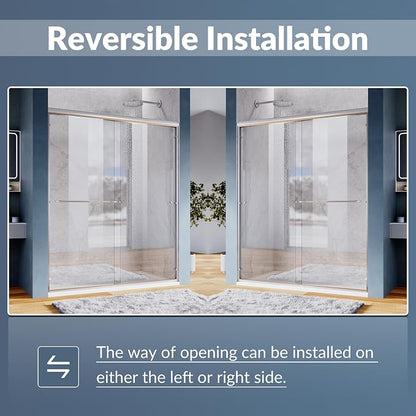 SUNNY SHOWER Double Sliding Shower Door Semi-Frameless Shower Enclosure 1/4 inch Glass Bypass Sliding Bathroom Door, Chrome Finish, 48 in. W x 72 in. H
