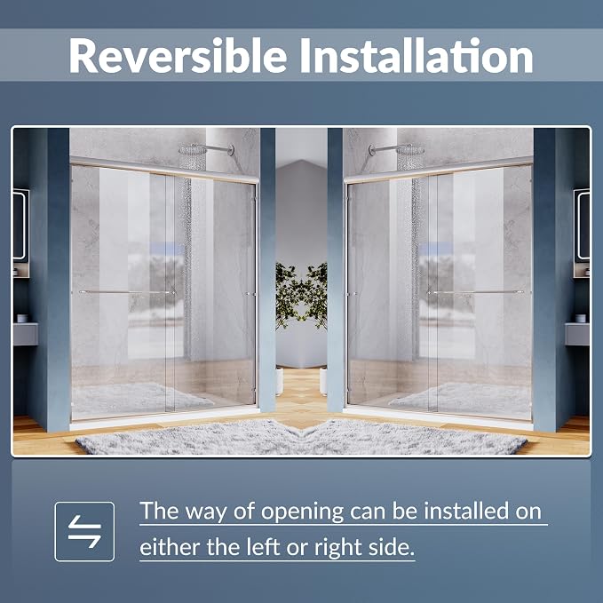 SUNNY SHOWER Doors Glass Sliding Semi-Frameless Shower Glass Door, 1/4" Clear Glass, 52.5-54" W x 72" H Bathroom Sliding Shower Enclosure Chrome Finish