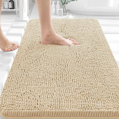 OLANLY Small Bathroom Rugs 30x18, Extra Soft Absorbent Chenille Bath Rugs | Beige, Quick-Drying Rubber Backing, Machine Washable Bath Mat for Bathroom Floor, Tub and Shower, Home Decor Accessories