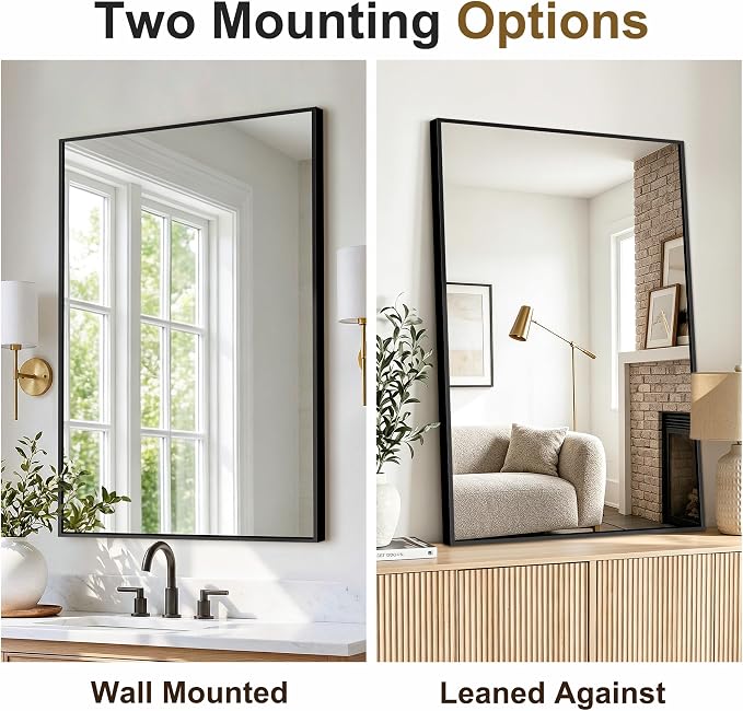 Bathroom Vanity Mirror for Over Sink, 36x24 Inch Matte Black Mirror | Shatterproof Tempered Glass, Anti-Rust Metal Frame, Rectangle Wall Mirrors for Bedroom, Living Room & Entryway