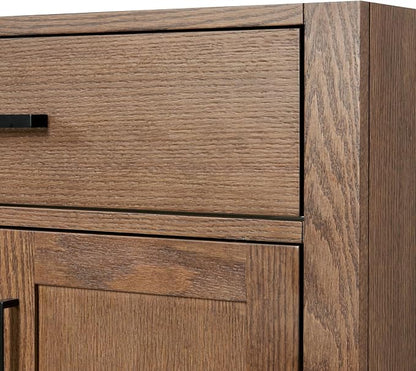 ARIEL Hepburn 66-inch Bathroom Vanity with Sink,Solid Wood, 1.5-inch Italian Carrara Marble Countertop, Double Rectangular Porcelain Sink, 4 Soft Closing Doors, 6 Dovetail Drawers, Brown Oak