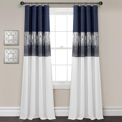 Lush Decor Night Sky 100% Blackout Window Curtain Panel Single 42"W x 84"L, Navy & White - Blackout Curtains For Bedroom - Sequin Curtains - Glam Decor