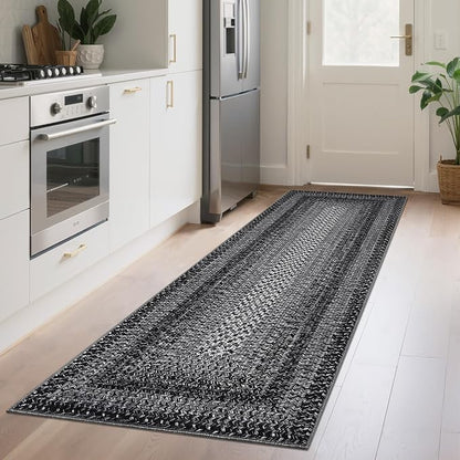 Imitation Braided Collection-Print Washable Runner Rug 2x6 Modern Non Slip Kitchen Rugs Indoor Entryway Rug Soft Bath Mat Stain Resistant Carpet for Bedroom Hallway Laundry Nursery 2'x6'