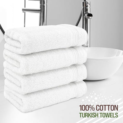 American Veteran Towel, Hand Towels for Bathroom Set of 4, 100% Cotton Turkish Hand Towel Sets, Soft Hand Face Towels, White Hand Towels