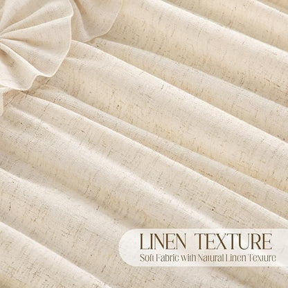 Ruffle Farmhouse Linen Shower Curtain with Vintage Bow 72" W x 72" H | Linen Blend Fabric, Ruffle Bow and Ruffled Hem，Linen Texture，Machine Washable，12 Metal Holes and Plastic Hooks