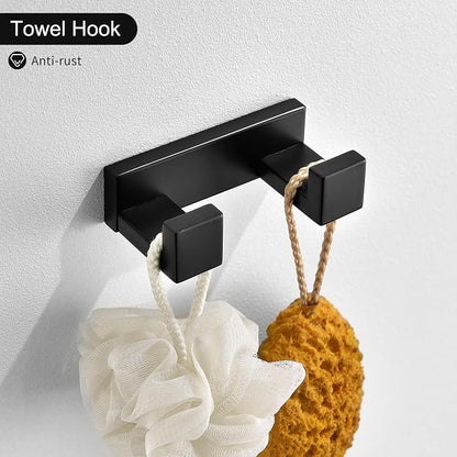 Black Towel Bar Set, 4-Pieces Bathroom Hardware Set Modern Bathroom Towel Holder Set SUS304 Stainless Steel Wall Mounted Towel Rack Set,23.6 Inch